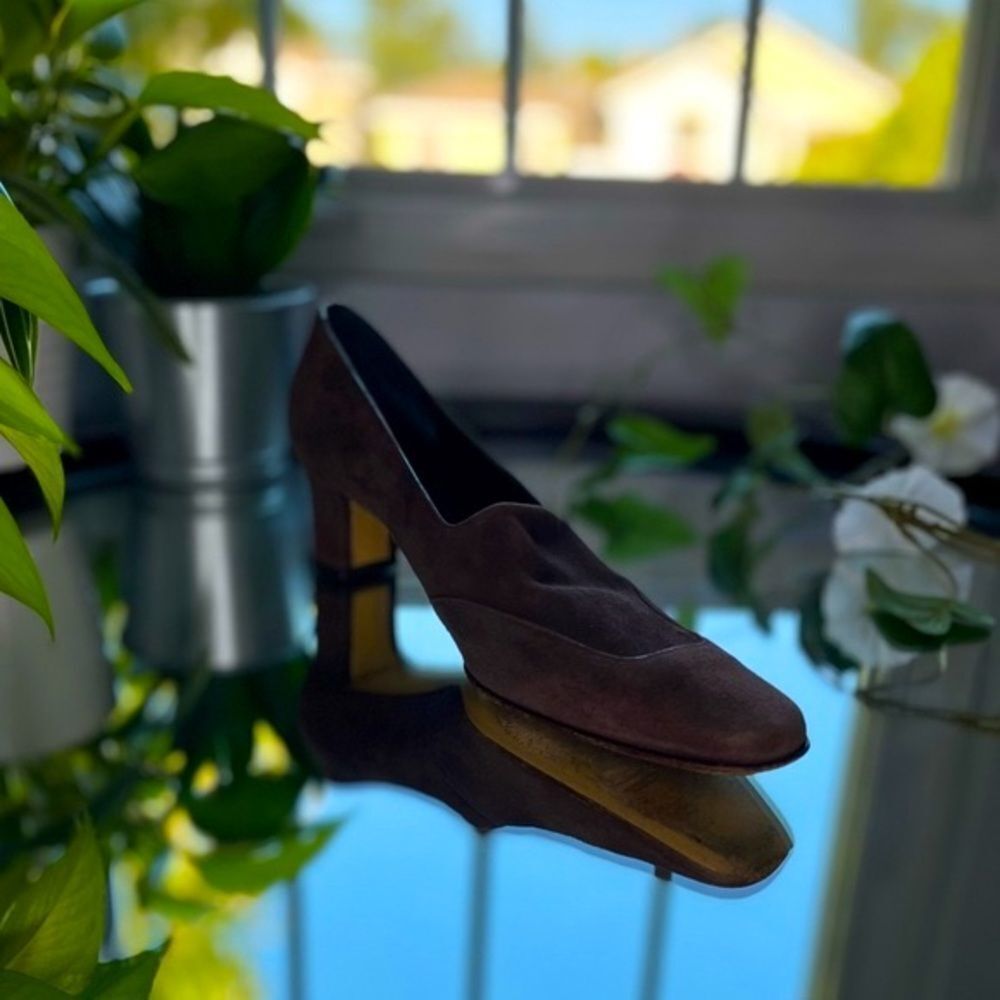 Salvatore Ferragamo Brown Suede Blcok Heeled Shoes Loafers Size 9​​​ - Picture 2 of 15